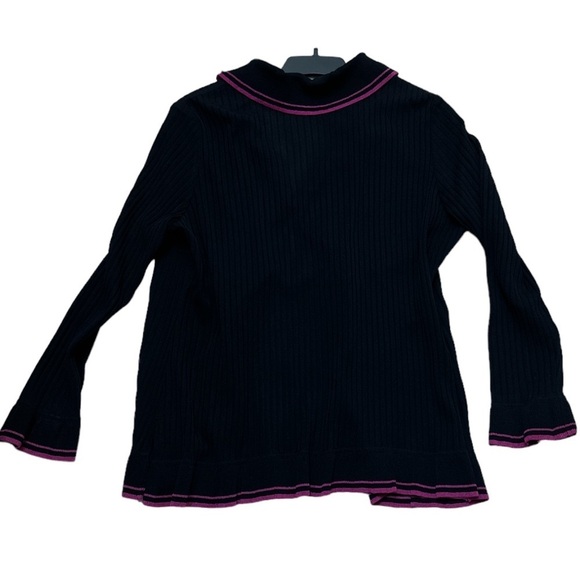 Exclusively Missook Fine Sheer Knit Ribbed OpenCardigan Magenta Ruffle Trim Flaw - Picture 3 of 11
